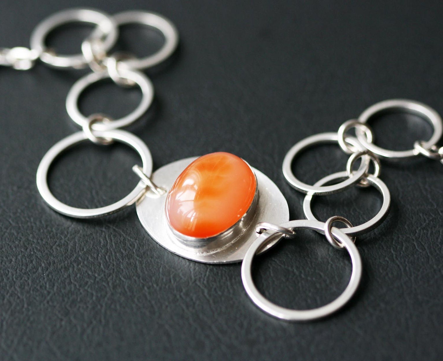 Carnelian Sterling Bracelet - Sterling Silver Large Link Bracelet Featuring a Beautiful Carnelian Gemstone
