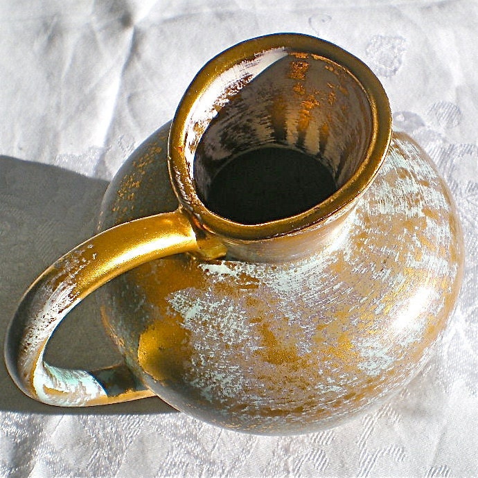 Stangl, Pottery, Vase, Gold, Aqua, Vintage, Home Decor, 1950's, 1960's