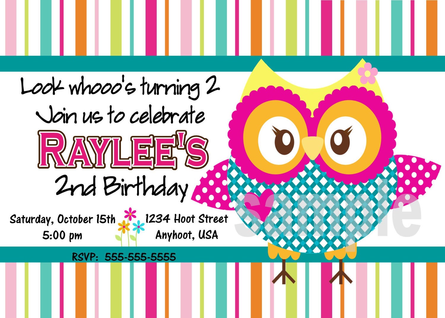 Owl Birthday Invitation  (Printable Digital Files) - You're a Hoot