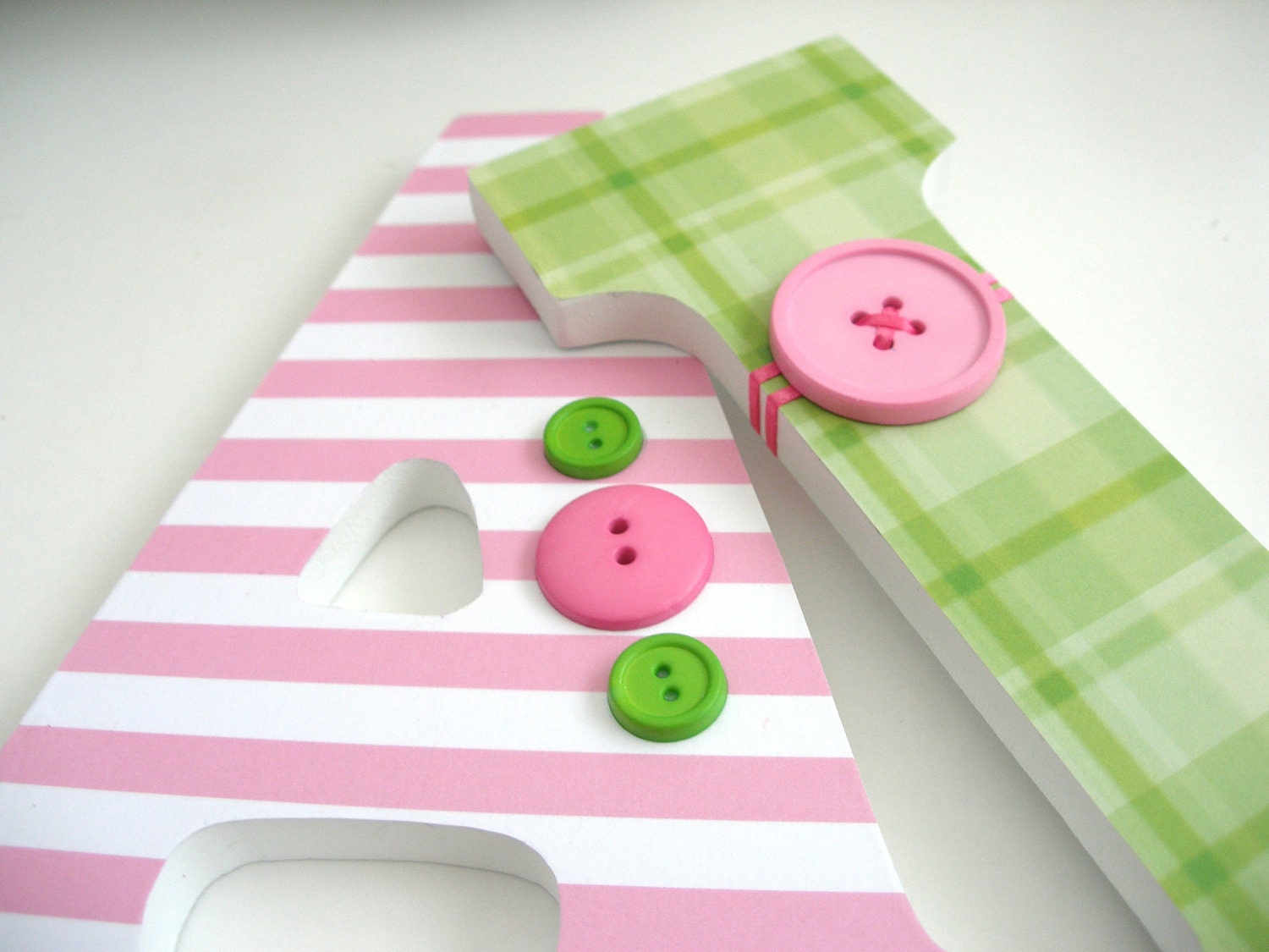 Custom Hand Decorated Wooden Letters PINK & GREEN - Nursery Bedroom Home Décor, Wall Decorations, Wood Letters, Personalized