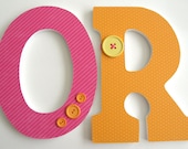 Custom Decorated Wooden Letters PINK & ORANGE Nursery Bedroom Home Décor, Wall Decorations, Wood Letters, Personalized Aloha