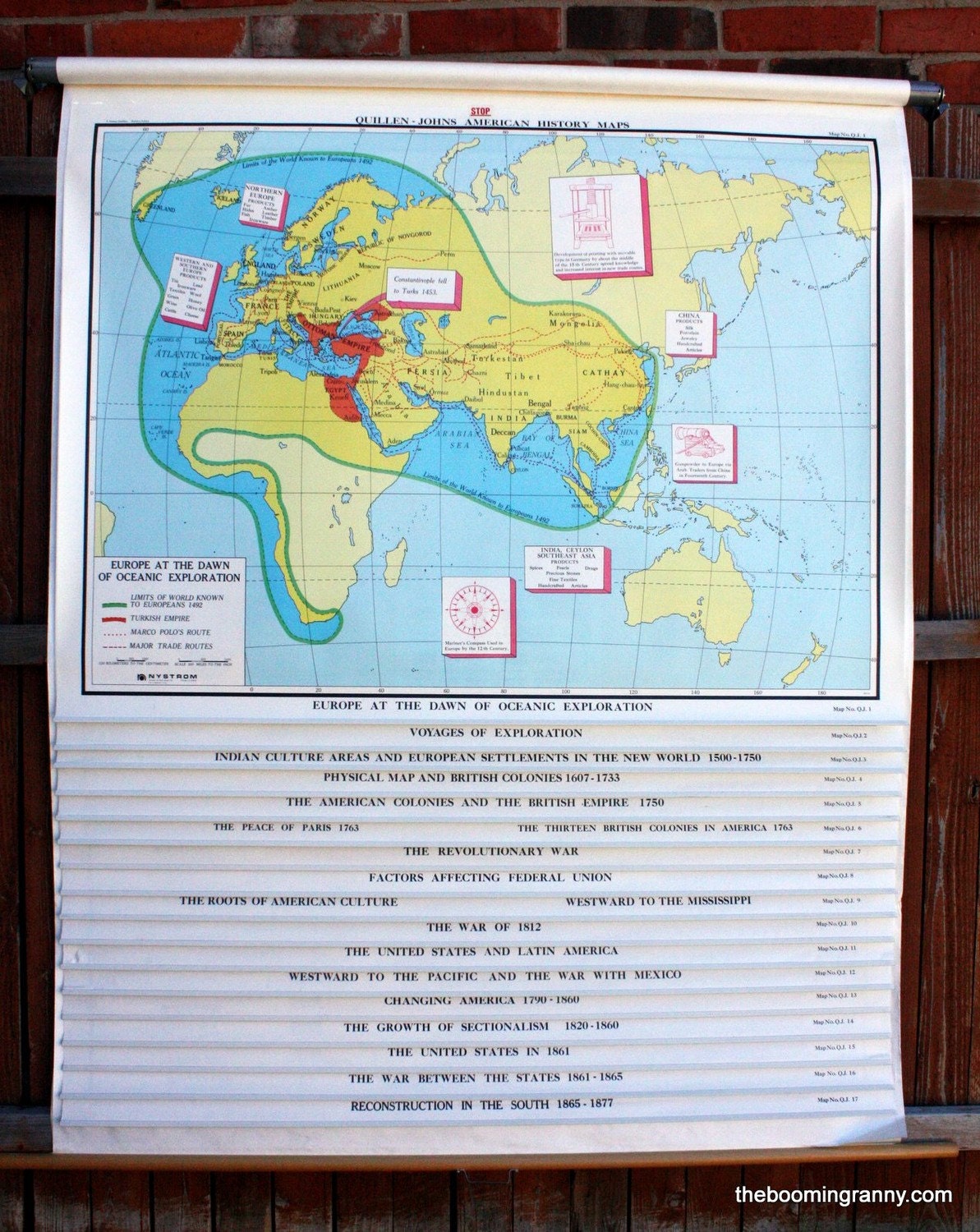 Price Reduced - Nystrom American World History United States Texas 17 layer Pull Down School Map