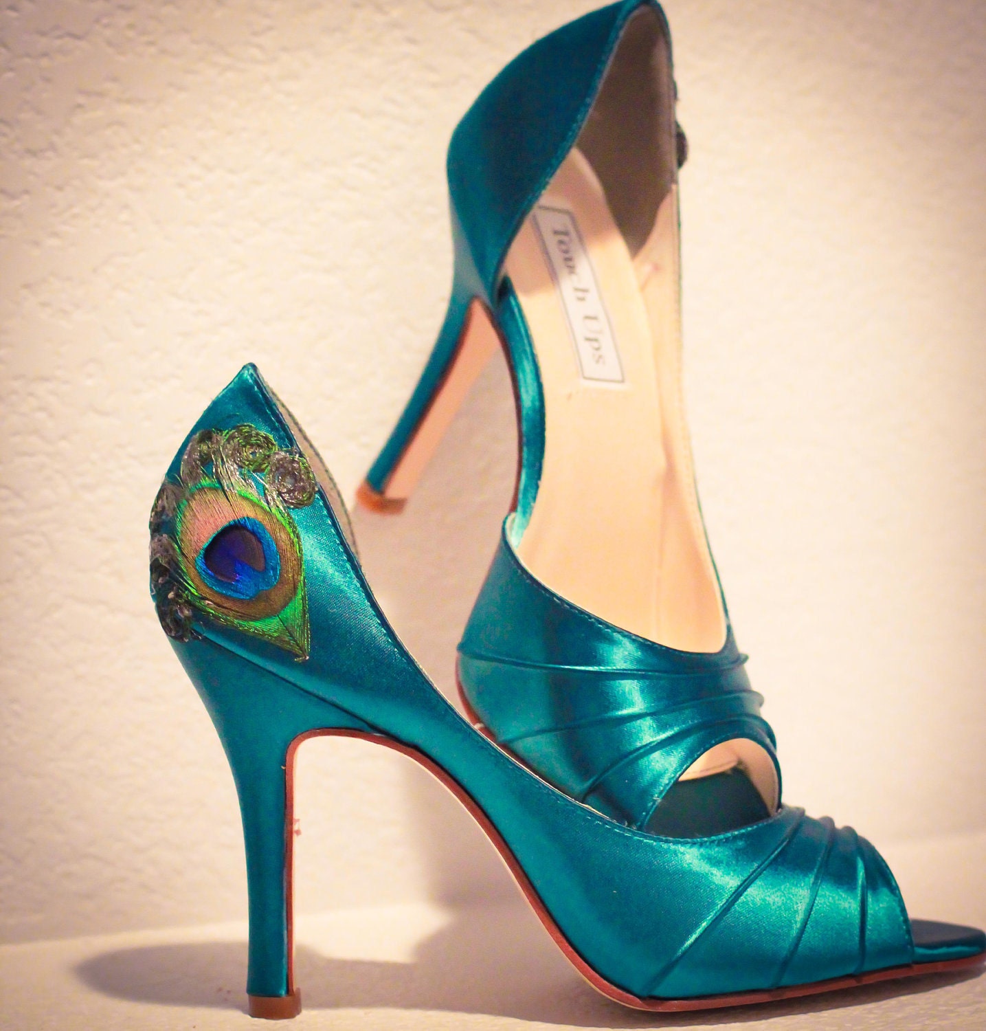 Teal Satin Pleated Peep Toe Peacock Pumps ... ANY SIZE