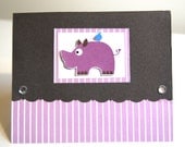 Purple Rhino Note Card Set with Gift Tag and 3D Flower Embellishment