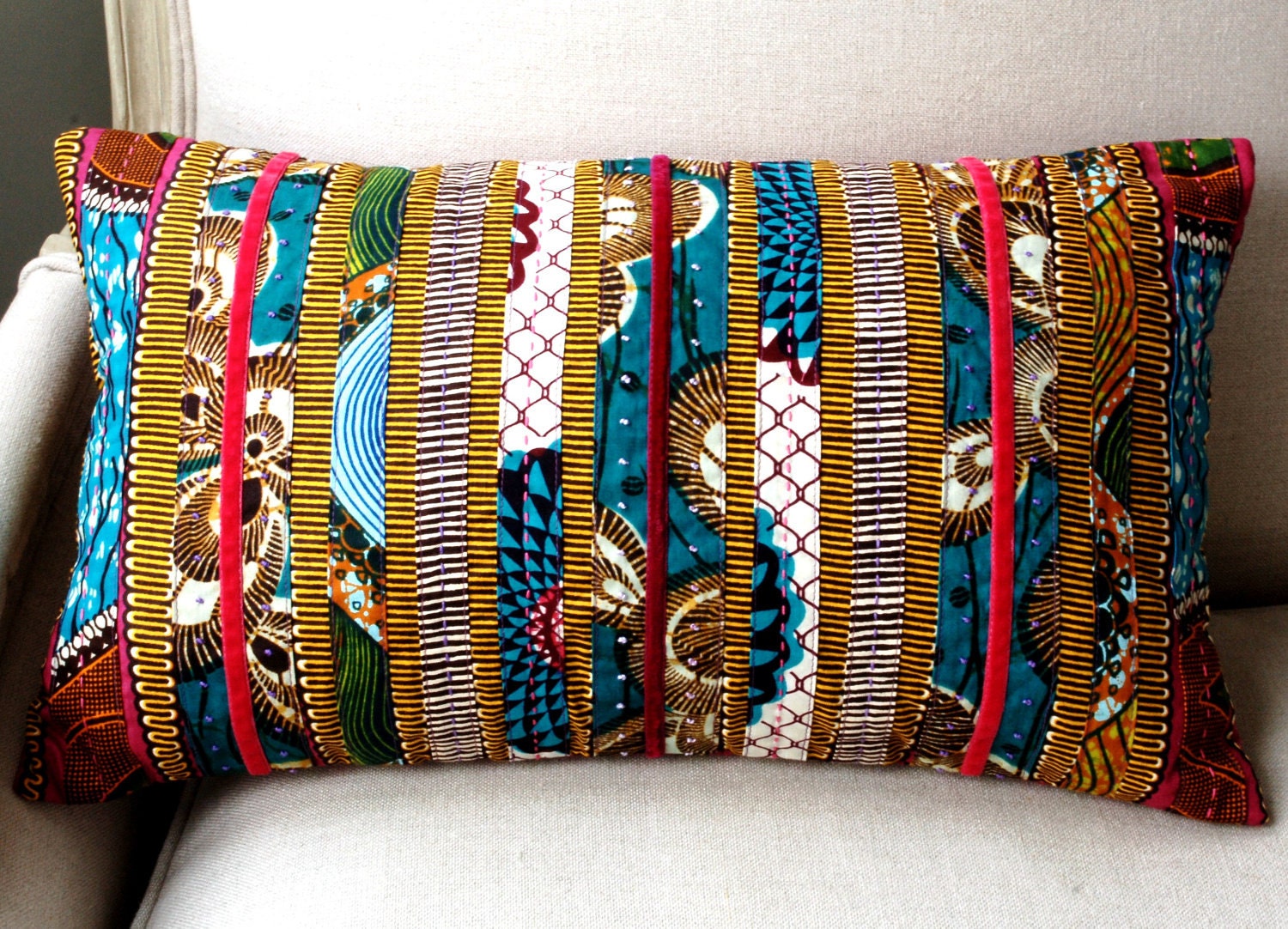 Love Claret Patchwork OOAK oblong pillow cover  - 12 x 20 inches