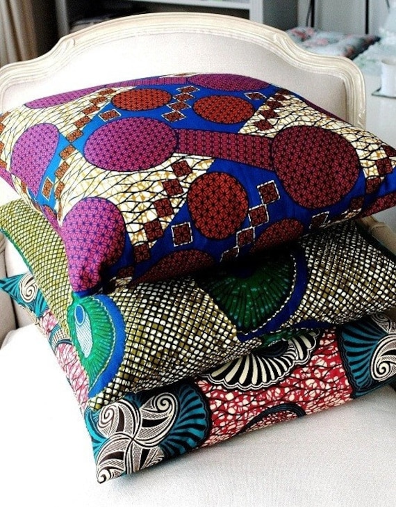 MIX and Match African Wax Print - three large covers 20x20 - Genuine wax print batik 100% Cotton