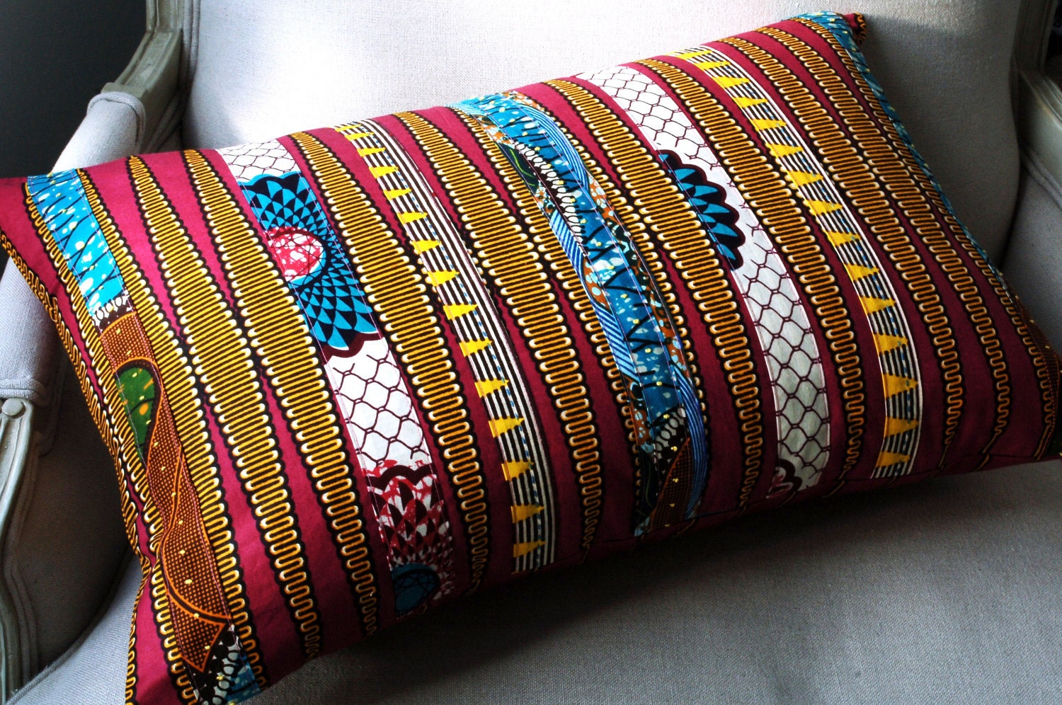 Tribal DayDreamer Pink Patchwork Pillow cover 100% cotton - Deluxe Large OOAK 24 x 16 inches
