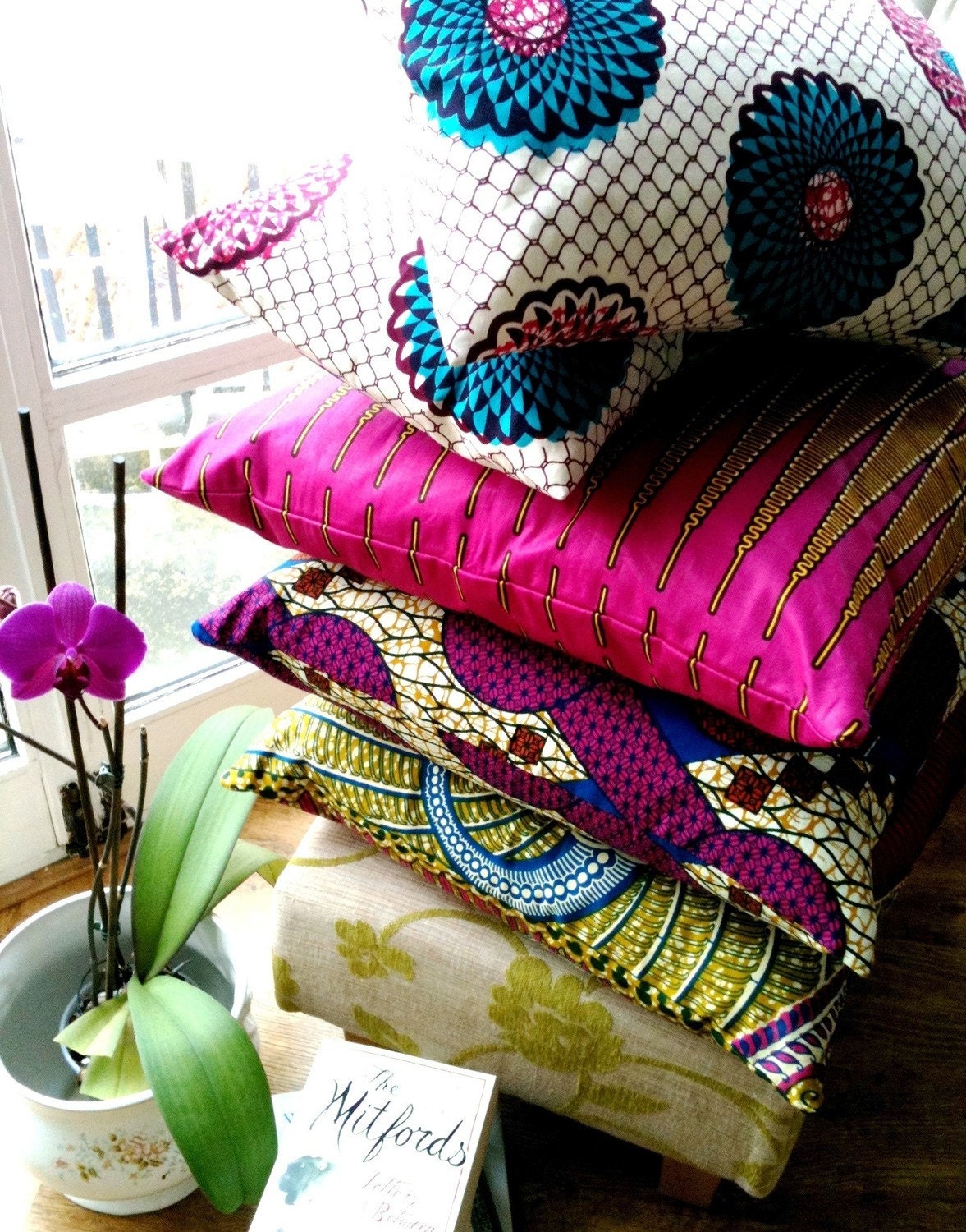 MIX and Match African Wax Print - three large covers 20x20 - Genuine wax print batik 100% Cotton