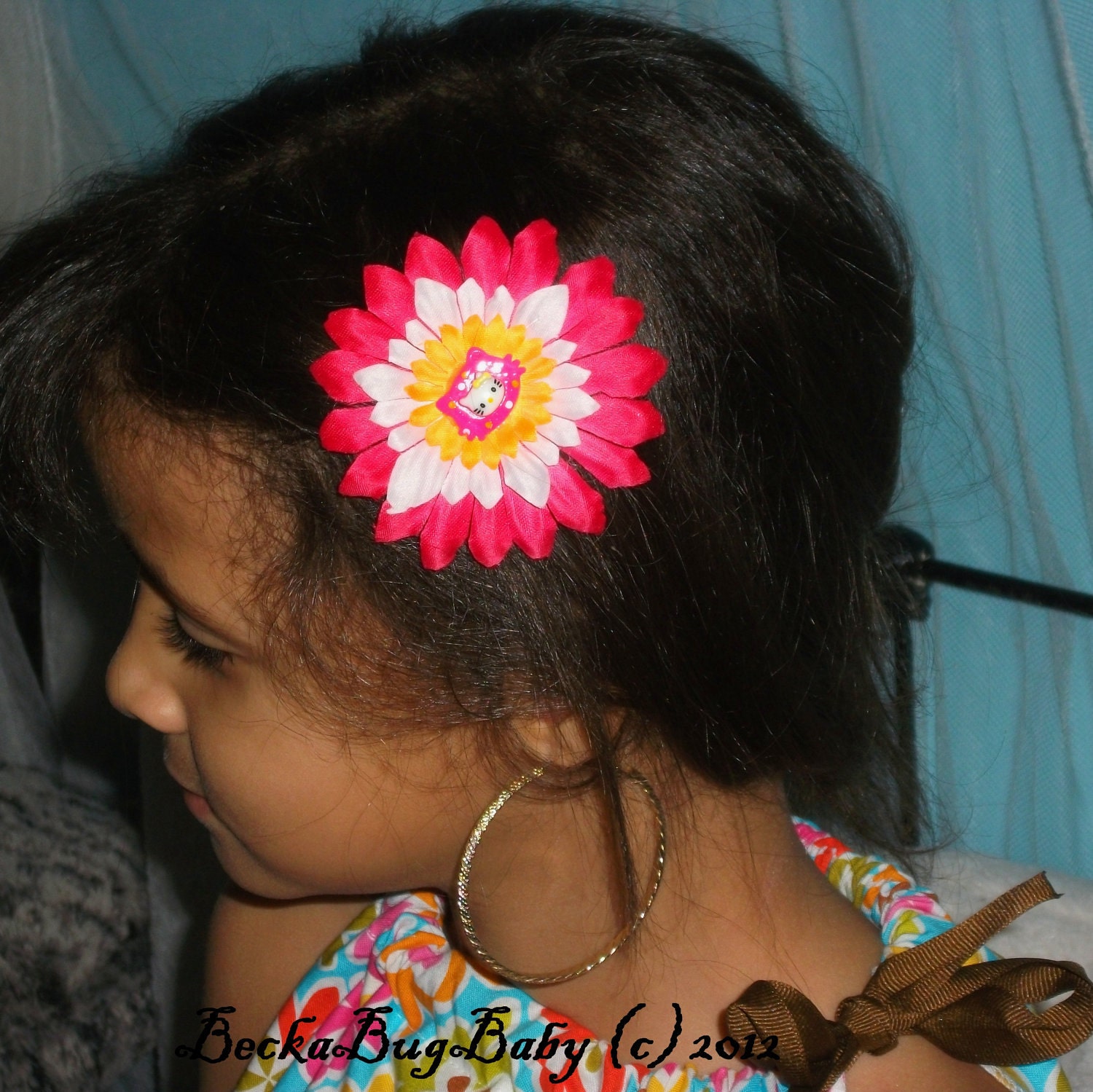HeLLo KiTtY Hair Clip in Orange, White and Pink by BeckaBugBaby on Etsy