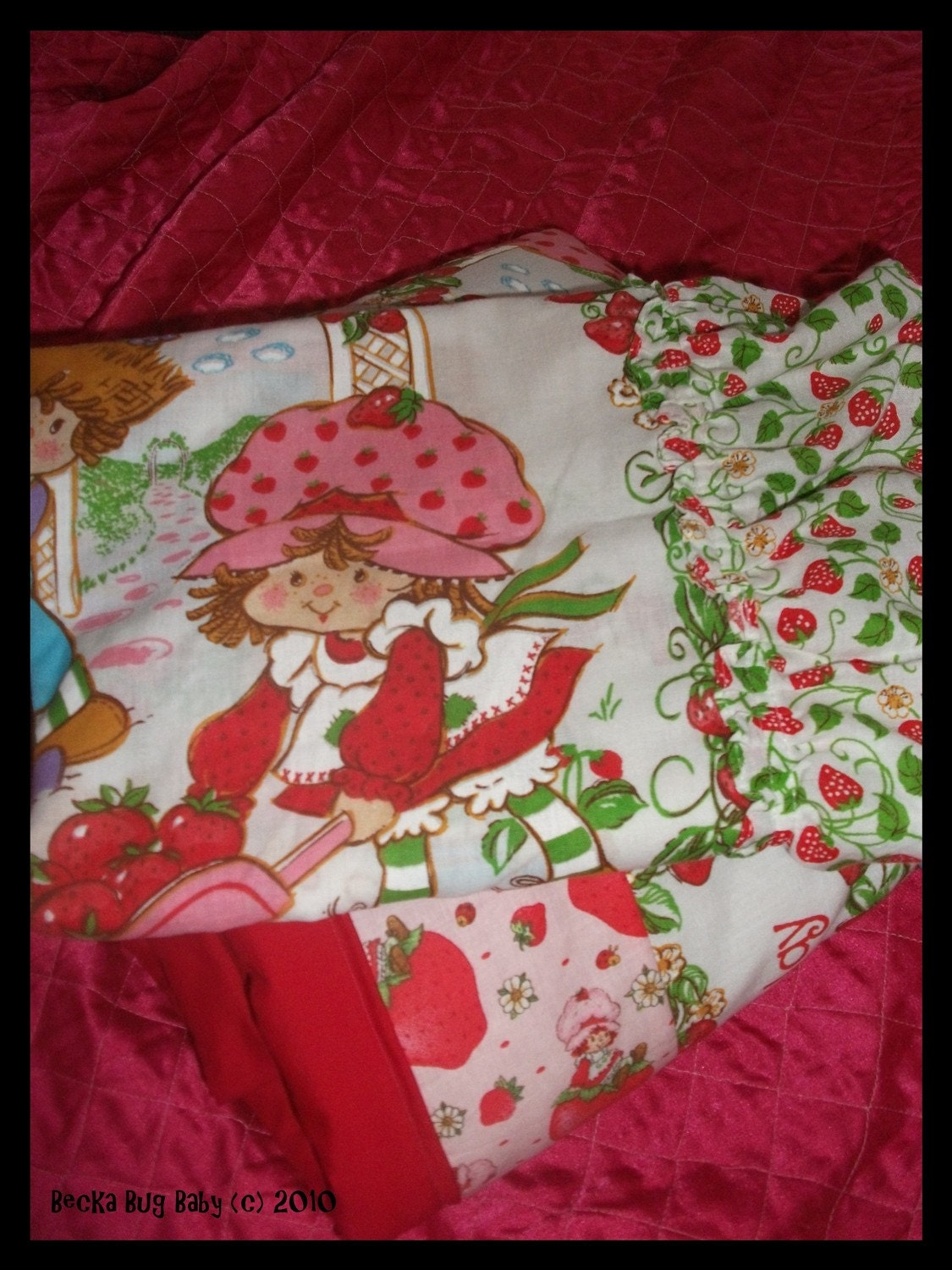 Custom Made to Order Strawberry Shortcake Toddler Bed/Lap Quilt made with VINTAGE FABRIC by BeckaBugBaby on Etsy