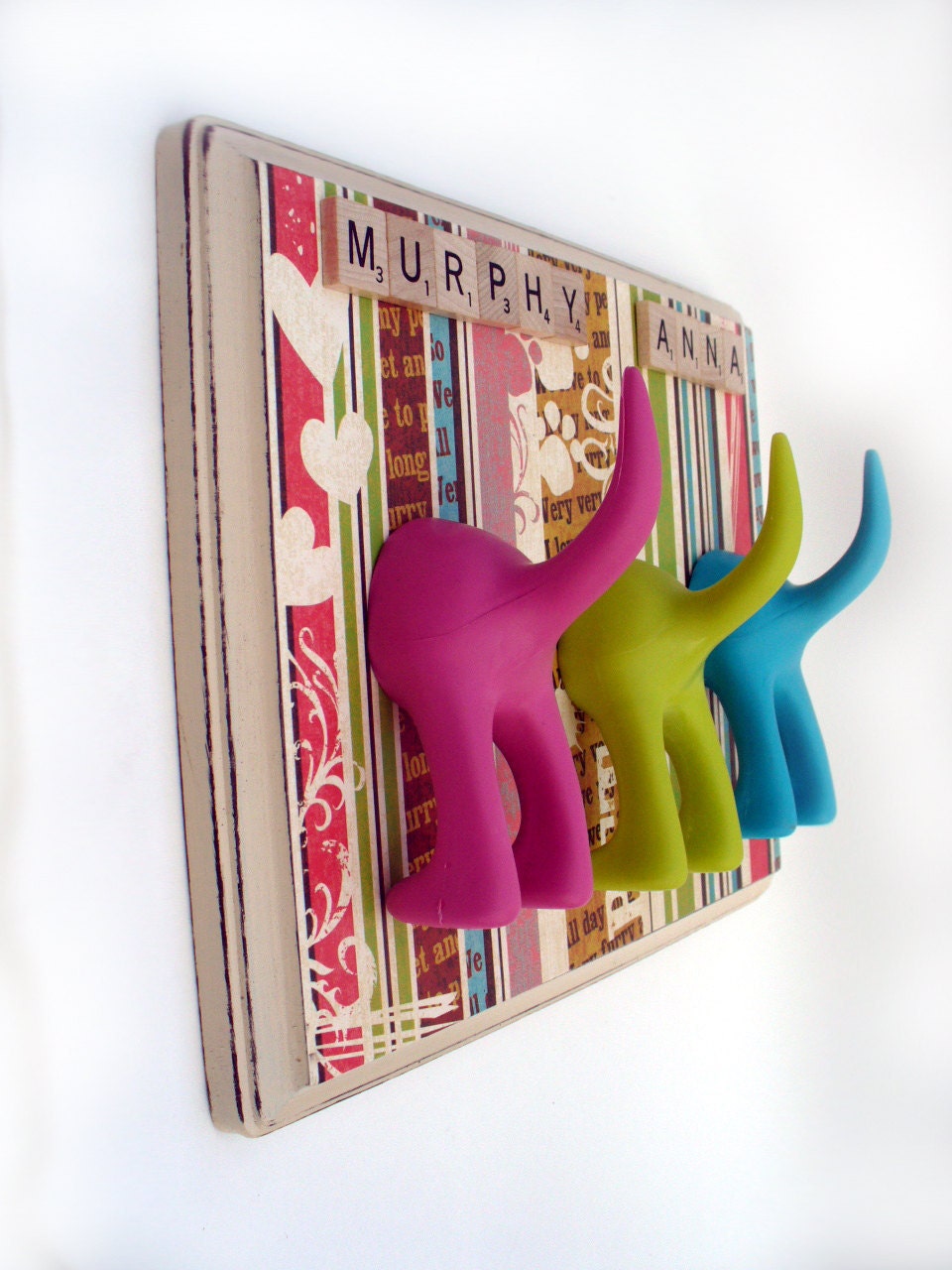 Dog Tail Leash Holder - Triple Sublime Stripes - Personalize it witl Optional Letter Tiles