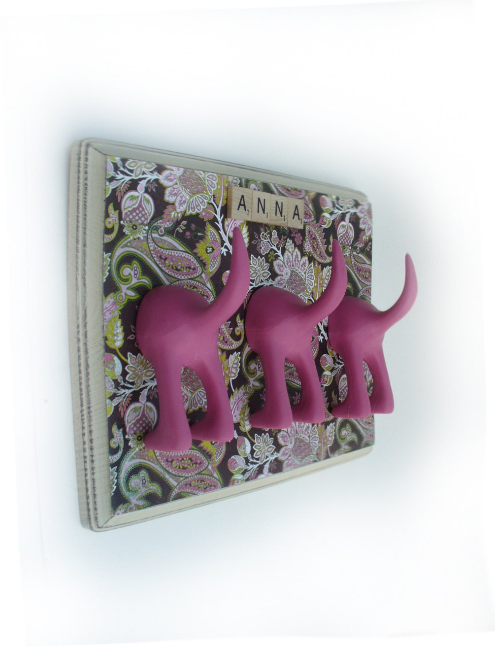 DogTail Leash Holder - Triple Perfectly Pink Paisley  - Personalize it with Optional Letter Tiles