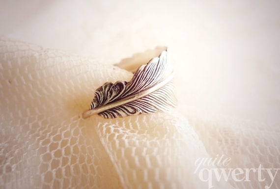 Whimsical Feather Wrapped Ring - Antiqued Silver (Size 6 / 7 / 8)