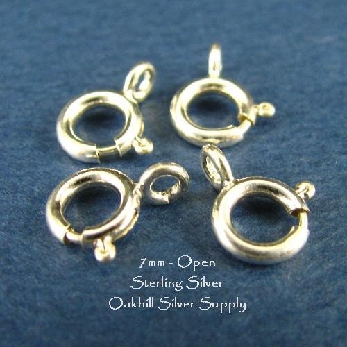 Sterling Silver spring Rings- 4 pcs - 7mm Open Jewelry Clasps and Closures Bracelet or Necklace- SP10