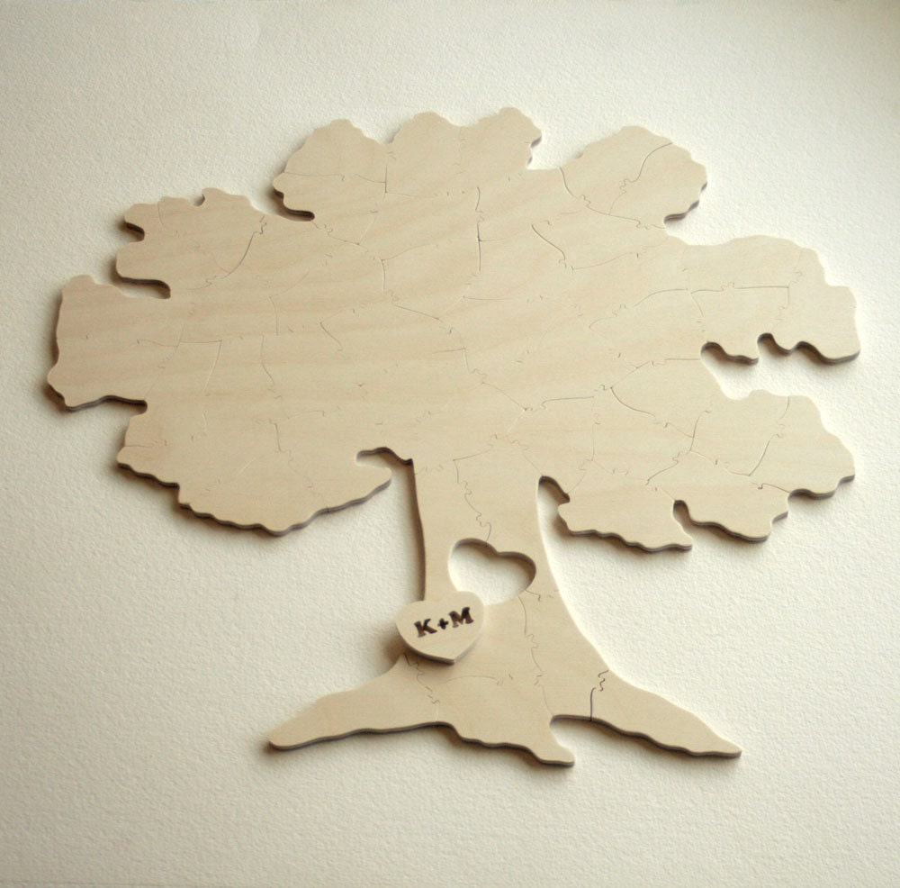 30 piece Rustic Wedding Guest Book  Jigsaw Puzzle HEART TREE - great wood accent for rustic or cottage chic wedding