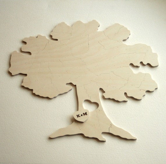 50 piece Wood Guest Book Wedding Puzzle HEART TREE - great for barn wedding