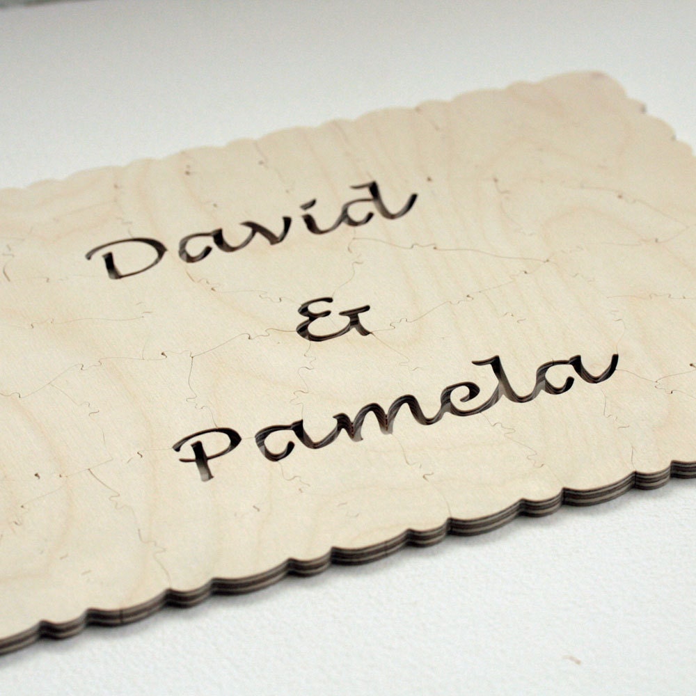 70 piece Wedding Guestbook Puzzle WOOD - names or date included in this personalized keepsake