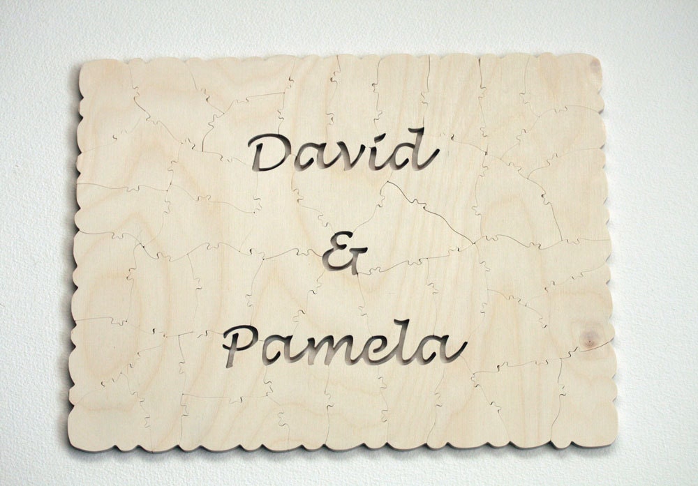 70 piece Wedding Guestbook Puzzle WOOD - names or date included in this personalized keepsake