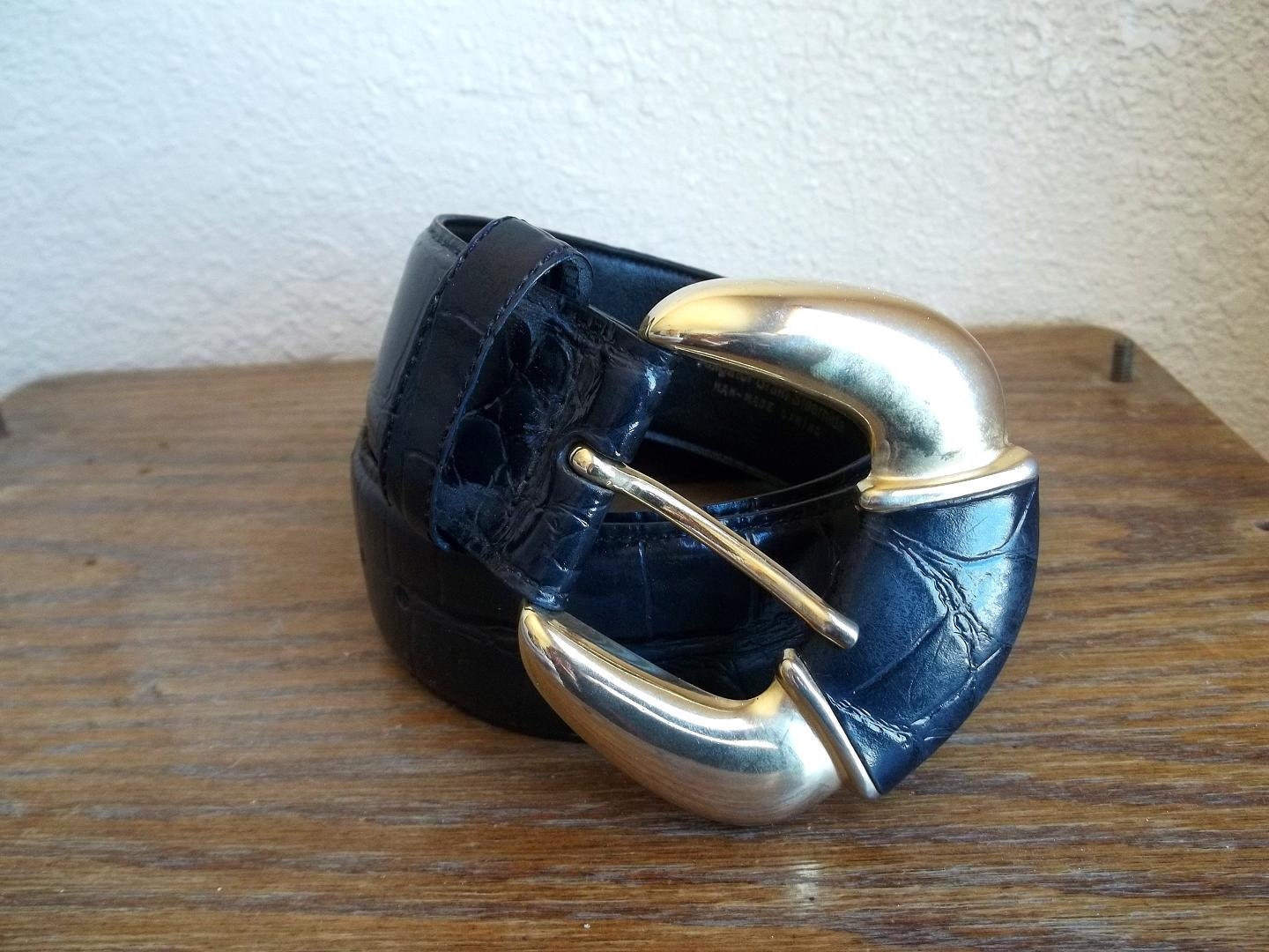 Vintage Dark Blue ALLIGATOR Steerhide BELT  (M)