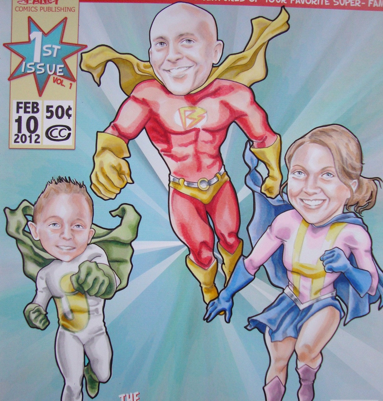 Super Hero Family of Three 3 Custom Portraits