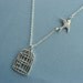 Mothers Day Silver Birdcage Necklace With Free Flying Sparrow Necklace