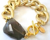 Chunky Gold Chain Link Bracelet with Smoky Quartz