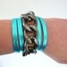 Bright Blue Metallic Leather & Chunky Gunmetal Chain Wrap Bracelet