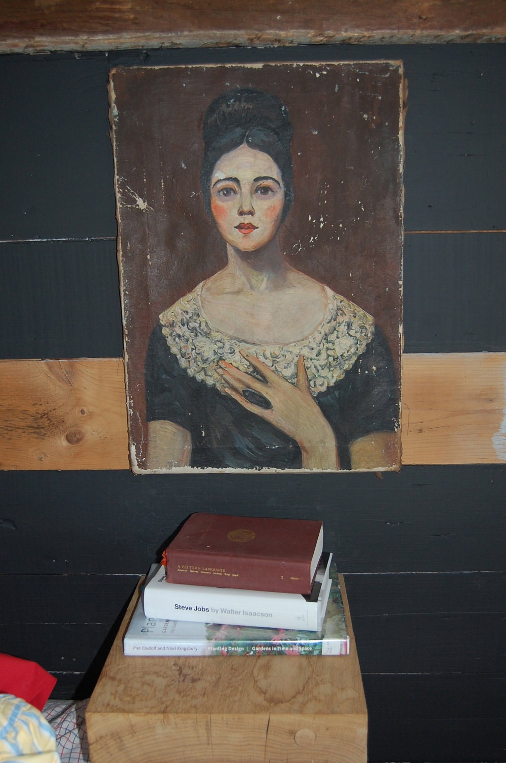 Farm frayed and fading Primitive oil Portrait of a woman