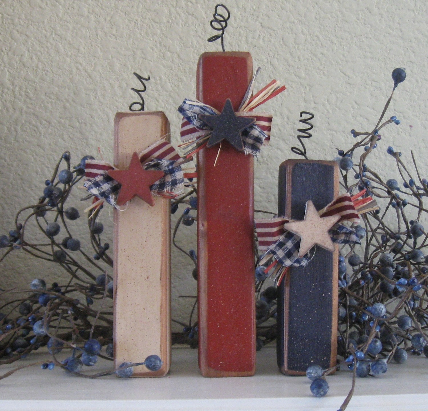 Summer Decor-Primitive Americana Firecracker Trio-Display May Thru July