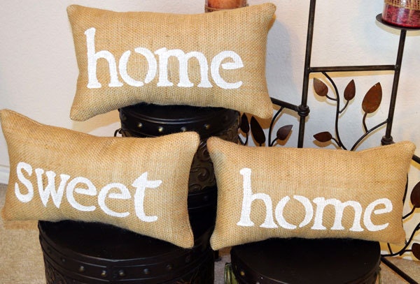 Home Sweet Home Burlap Pillow Set - We Do Custom Pillows - 3pc home decor