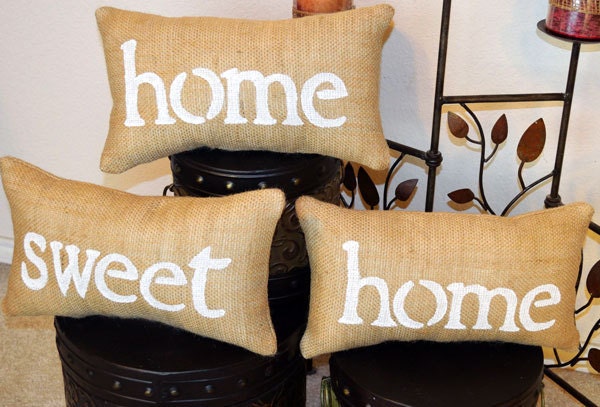 Home Sweet Home Burlap Pillow Set We Do Custom by sherisewsweet