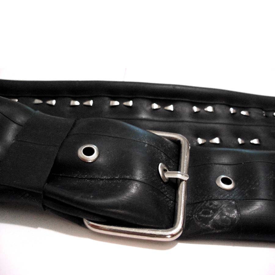 Punk Bike Tube Studded Upcycled Black Belt by Rogue City Killers