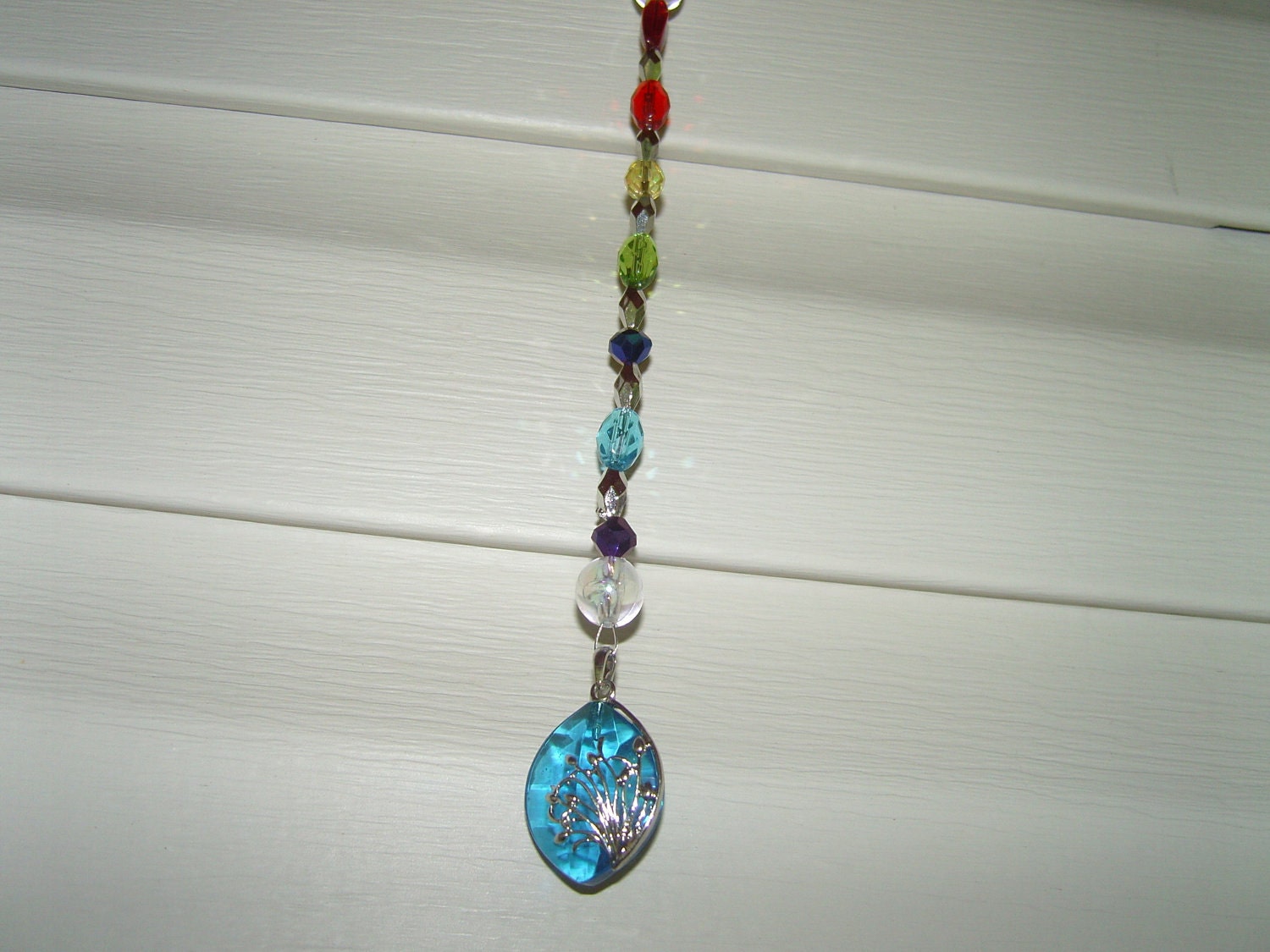 Rainbow Suncatcher with Blue Tree of Life Pendant