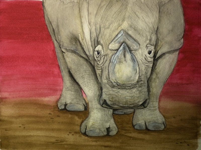 Watercolor Rhino - 9x12 print