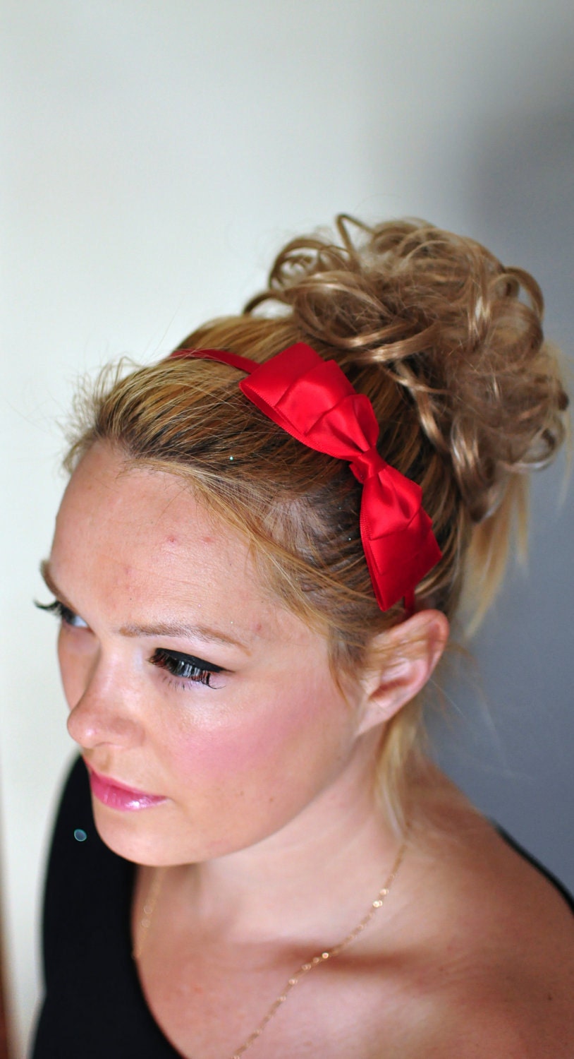 Bow Headband Red Headwrap CHOOSE COLOR Red Bow Headband Scarlet Girly Cute Gift under 10