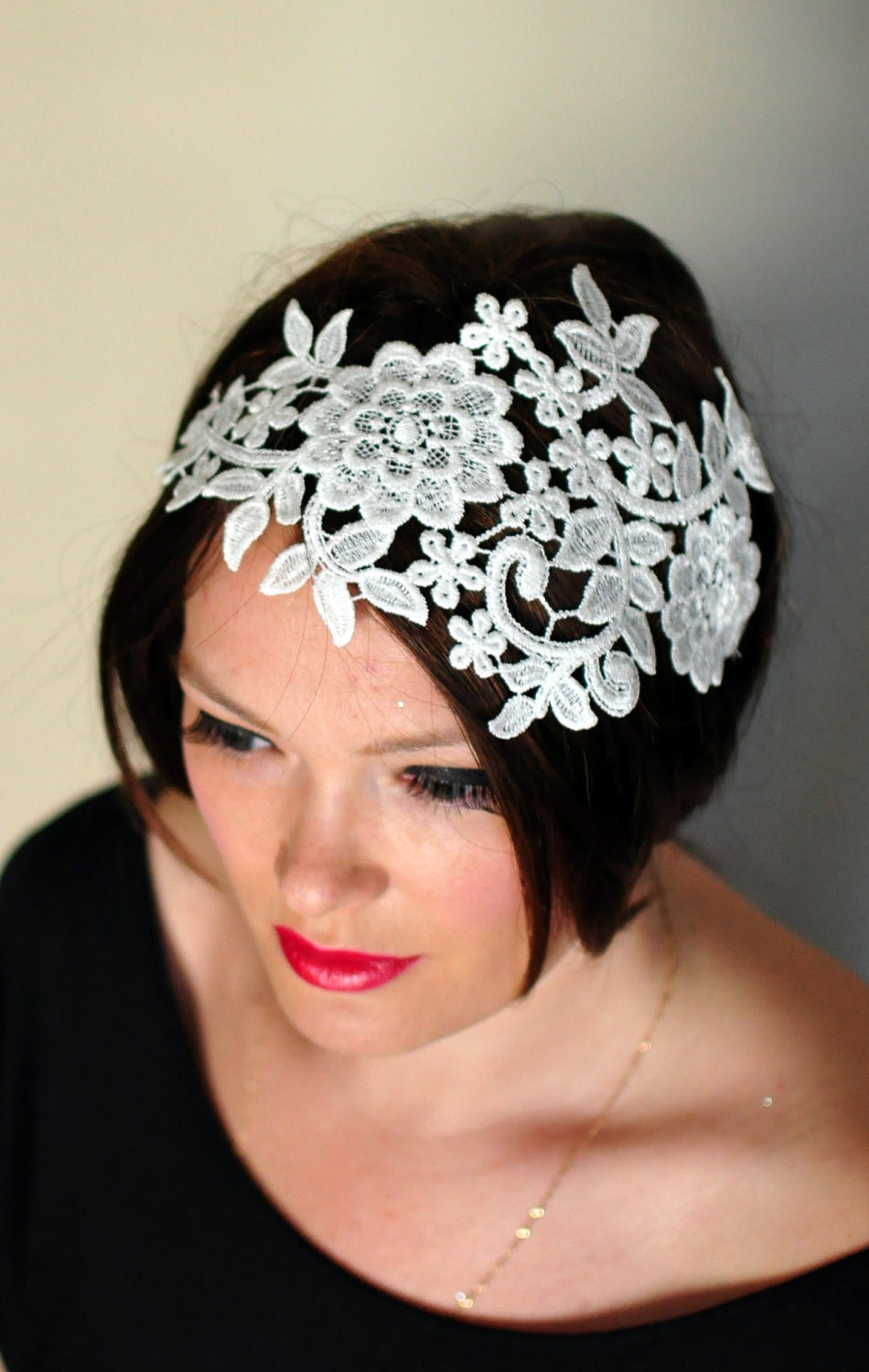Lace Headband Ivory Headwrap Wedding Bridal Hair Band Vintage Head wrap Romantic Girly Flowers Laces Mothers Day Gift