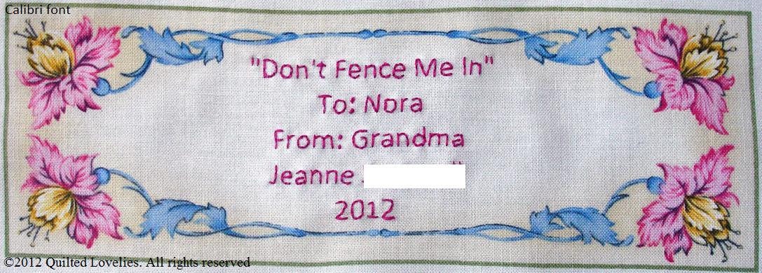 Quilt Label - Art Nouveau Pink Flowers With Blue Stems, Custom Made & Hand Embroidered LAST ONE