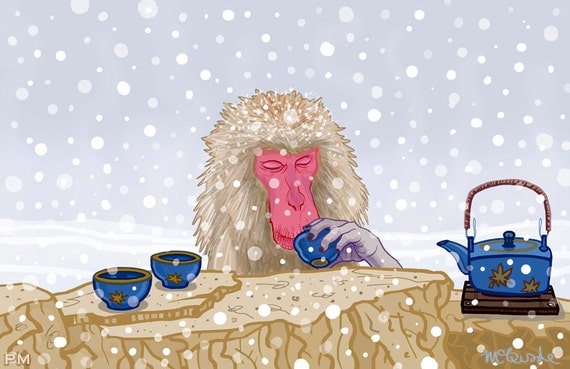 Japanese Snow Monkey Drinking Hot Tea 2