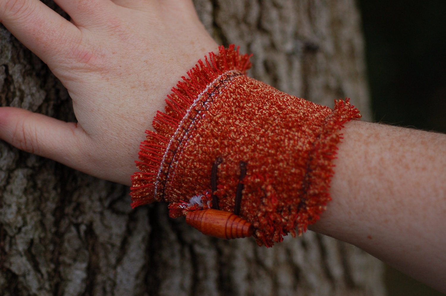 Fabric Cuff Bracelet with Wooden Button