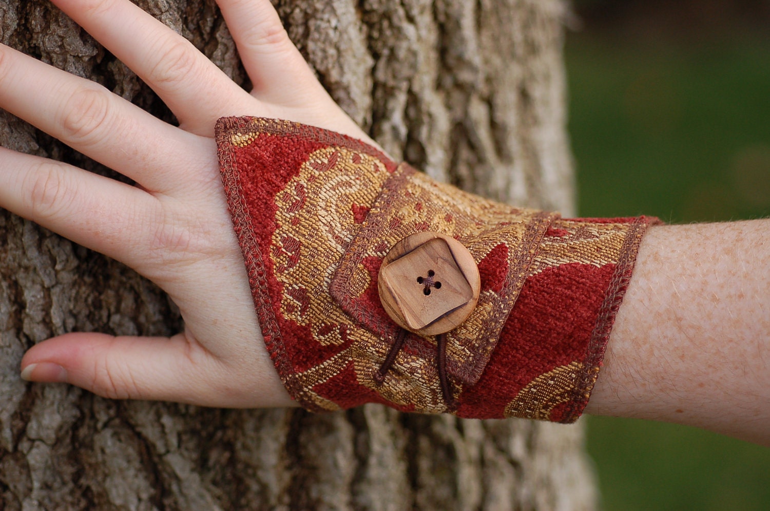 Fabric Cuff Bracelet with Wood button