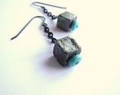 Pyrite Cube Earrings - Fool's Gold Jewelery - Industrial Chic - Geometric - Natural Stone Earrings