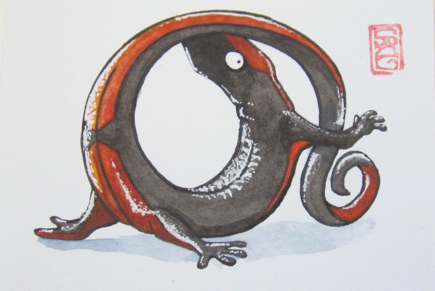 ACEO Unken Reflex - California Newt - Archival Print Watercolor Salamander Art