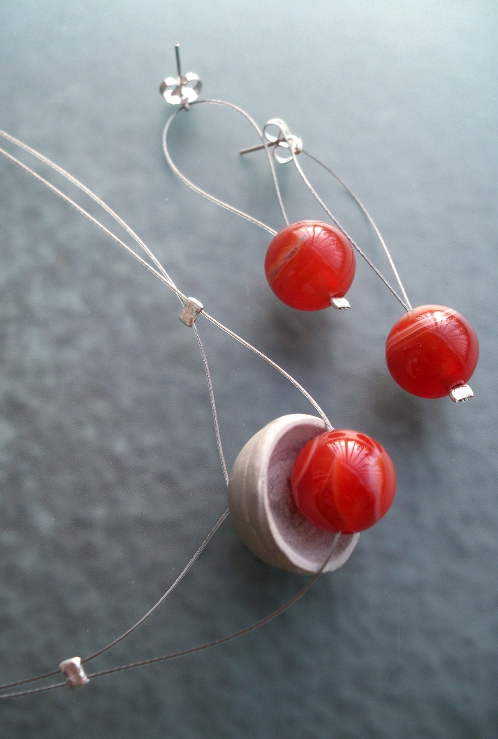 Cool and Blushing - Pendant and Earrings Set