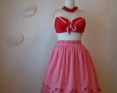 vintage 1950s full skirt. little red riding hood gingham picnic with cross stitch embroidery.