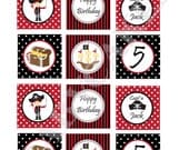 Pirate Party Cupcake Toppers stickers Tags - DIY Print Your Own