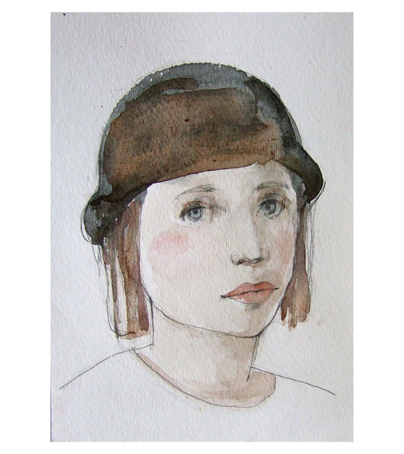 original painting figurative watercolor  girl ISA portrait