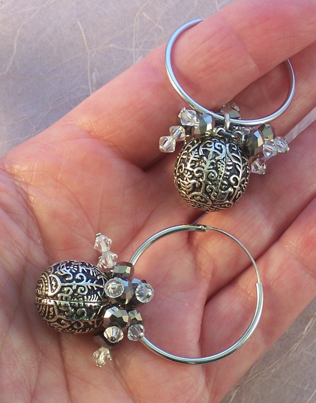 UpTown Girl Earrings - Asian style Silver Hoop/Crystal