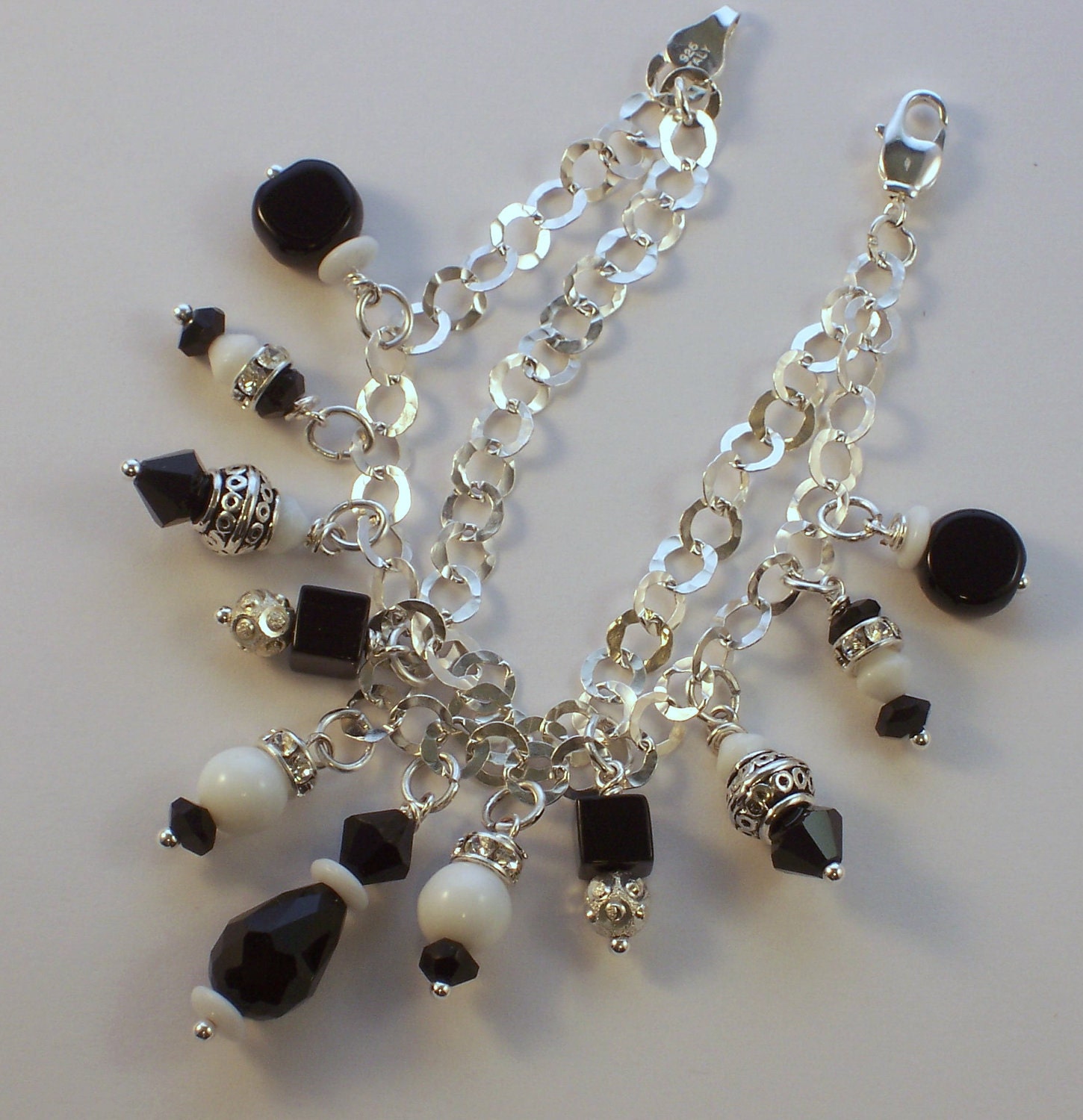 Flight of Fancy - Sterling Silver Crystal/Bali/Onyx Vintage Bracelet