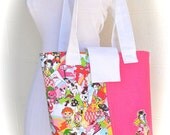 Purse Tote Bag with Pink and Rainbow Geisha and Anime Characters