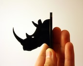 Dollhouse Miniature Rhino Trophy Head, Modern Animal Friendly Wall Decor in Black Acrylic